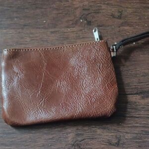 Brown Leather Wristlet Pouch
